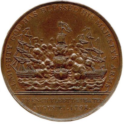 null Deux médailles en bronze 1798 : Bataille du Nil Nelson (non signé) Ø 38 mm Essling...