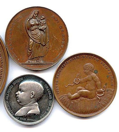 null Trois médailles en bronze 1811 : Naissance du Roi de Rome (Andrieu et Jouannin)...