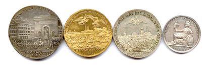 null Une médaille en argent et trois jetons en laiton 1813 et 1814 : Bataille de...