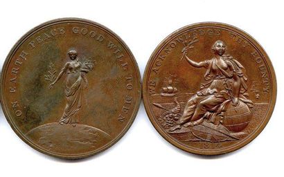 null Deux médailles en bronze 1814 Paix de Paris: On earth Peace good will to men...