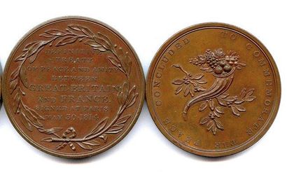 null Deux médailles en bronze 1814 Paix de Paris: On earth Peace good will to men...