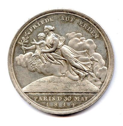 null Deux médailles 1814 pour la Paix de Paris (Loos): La Paix en argent Ø 42 mm...