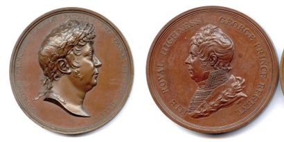 null Deux médailles en bronze 1814 Prince de Galles George Régent : Paix de Paris...