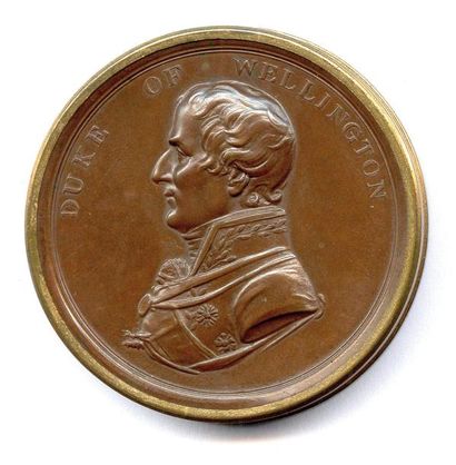 null Wellington Victoires britanniques Boîte médaille en bronze cerclée de laiton...
