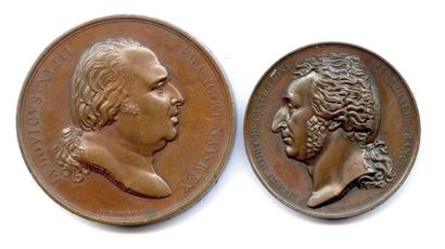 null Deux médailles en bronze 1815 : Deuxième entrée de Louis XVIII à Paris (Andrieu...