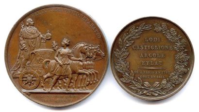 null Deux médailles en bronze 1815 : Deuxième entrée de Louis XVIII à Paris (Andrieu...
