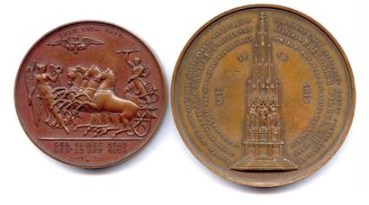 null Deux médailles en bronze (Brandt): Monument du Kreuzberg élevé à Berlin en 1821...