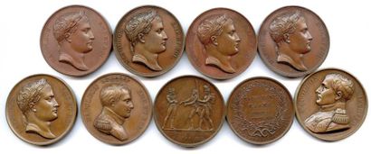 null Neuf médailles en bronze de l'Empire 1810, 1812, 1814, 1815 : Les Orphelines...
