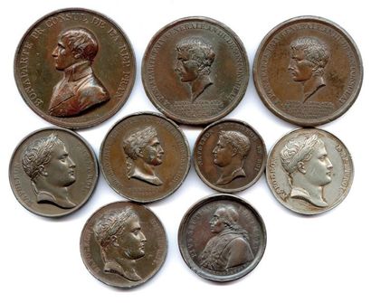 Dix médailles en étain bronzé 1801, 1806,...
