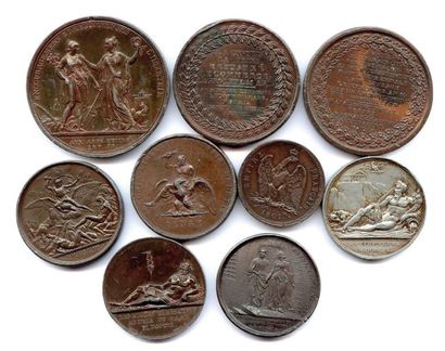 null Dix médailles en étain bronzé 1801, 1806, 1809, 1814 : Paix de Lunéville (Droz)...