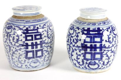 CHINE Paire de pots à gingembre en porcelaine bleu et blanc. XIXème siècle Haut:...