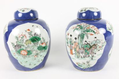 CHINE - XIXe siècle Paire de pots à gingembre en porcelaine émaillée bleu poudrée...