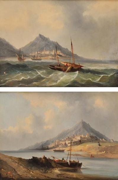 Alphonse LEVY (1843-1918) La pêche - Le retour de la pêche Paire d'huiles sur toiles...