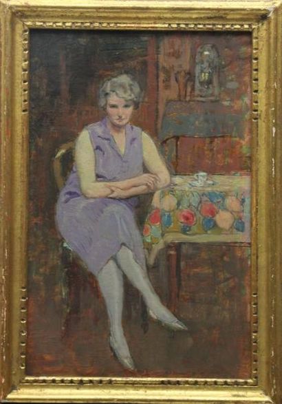 Alexis de BROCA (1868-1948) Portrait de Dame dans son intérieur Huile sur panneau...