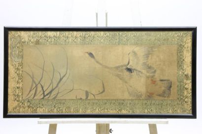 JAPON Deux peintures sur soie à décors de volatiles. XIXème siècle 127 x 57 cm et...