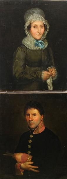 ECOLE FRANCAISE DU XIXème siècle Portrait de couple Paire d' huiles sur toiles (sans...