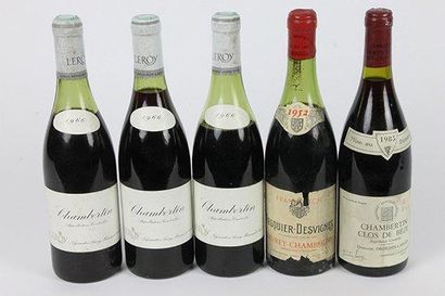 null Lot panaché de 5 Bouteilles: - CHAMBERTIN, Négociant Leroy 1966 (3 bouteilles,...