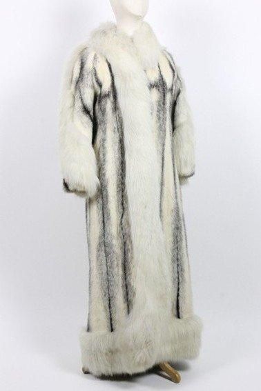 ANONYME Long Manteau en renard et vison blanc Taille 38/40