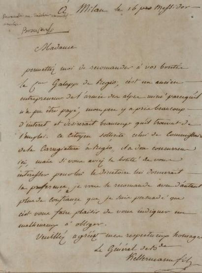 null L.A.S. du Général François Etienne Kellermann (1770-1835) à une dame (Joséphine...