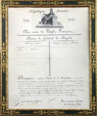 null Brevet de général de brigade au nom du Citoyen Jean Pierre Girard dit Vieux....