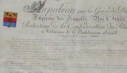 null Lettres patentes Brevet de chevalier de l'Empire au nom de Jacques Louis Denis...