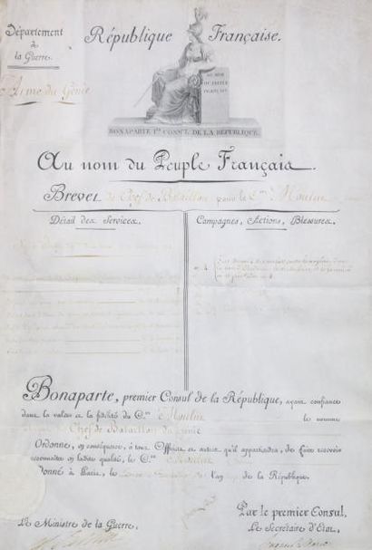 null Brevet du Chef de bataillon, pour le citoyen Antoine Moulut de l'arme du Génie....