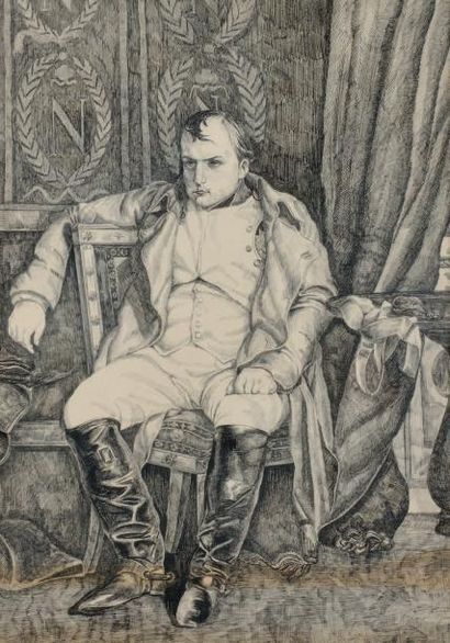 DELAROCHE, d'après «L'empereur Napoléon en 1814.» Gravure en noir et blanc. Sous...