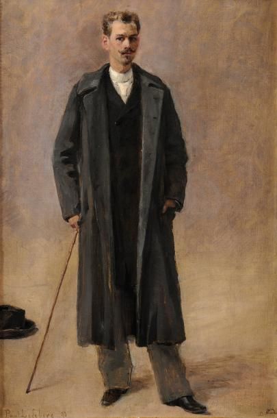 Paul Abel LEFEBVRE (1859-?) Portrait d'homme à la canne Sur sa toile d'origine Signé...