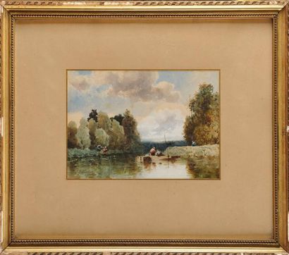 Eugène CICERI (1813-1890) Promenades en barques deux aquarelles et lavis signés en...