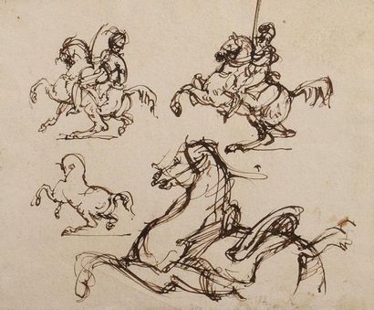 Théodore GERICAULT (1791-1824) Etude d'un officier de chasseur à cheval, d'un cuirassier...