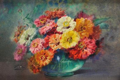 Blanche Odin (1865-1957) Vase de fleurs sur un entablement Aquarelle Signé en bas...
