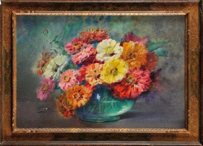 Blanche Odin (1865-1957) Vase de fleurs sur un entablement Aquarelle Signé en bas...