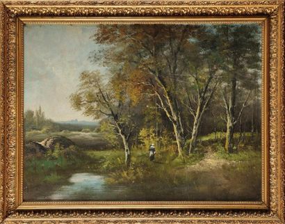 Louis HENRY (act.1894-?) Paysannes en forêt Deux huiles sur leurs toiles d'origine...