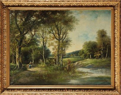 Louis HENRY (act.1894-?) Paysannes en forêt Deux huiles sur leurs toiles d'origine...