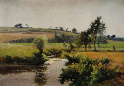 Édouard PAÏL (1851-1916) Paysage au ruisseau Sur sa toile d'origine Signé en bas...