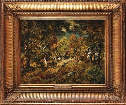 Camille MAGNUS (1850-?) Intérieur de forêt en automne, 1880 Huile sur toile (rentoilée)...