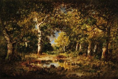 Narcisse Virgile DIAZ de LA PENA (1807-1876) Clairière en forêt Huile sur panneau...