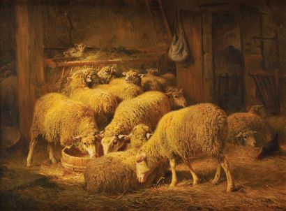 Charles CLAIR (1860-1930) La bergerie Sur sa toile d'origine Signé et daté 1910 en...