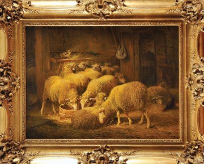 Charles CLAIR (1860-1930) La bergerie Sur sa toile d'origine Signé et daté 1910 en...