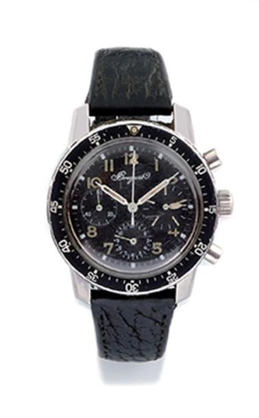 BREGUET TYPE XX Montre bracelet en acier avec chronographe. Cadran noir avec index...