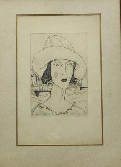 Jean Emile LABOUREUR (1877-1943) Jeune femme au chapeau. Estampe Signé en bas à gauche...