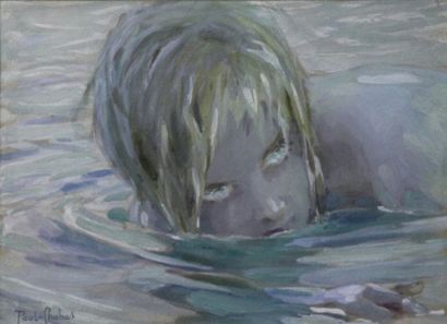 Paul CHABAS (1869-1937) Petite nageuse Gouache et aquarelle sur papier Signée en...