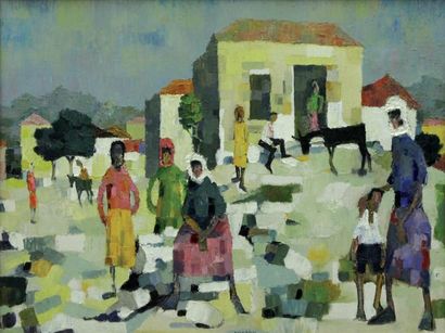 Guy CHARON (né en 1927) Village d'Afrique du Nord Huile sur toile Signée en bas au...