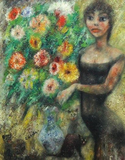 Edouard Goerg (1893-1969) La jeune fleuriste Huile sur toile Signée en bas à gauche...