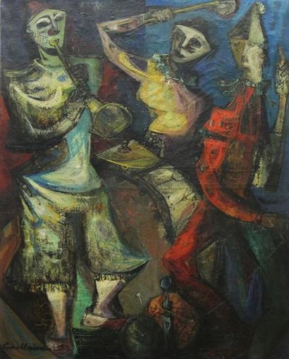 Rodolphe CAILLAUX (1904-1989) Le Cirque Huile sur toile Signée en bas à gauche, conrtesignée...