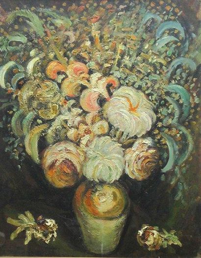 Pierre DUMONT (1920-1987) Bouquet de fleurs Huile sur toile Signée en bas à gauche...