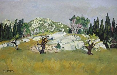 Yves BRAYER (1907-1990) Le rocher blanc aux Baux Huile sur toile Signée en bas à...