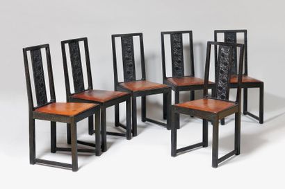 ATELIER MICHAËL NIEDERMOSER - WIEN Rare suite de six chaises en bois teinté noir....