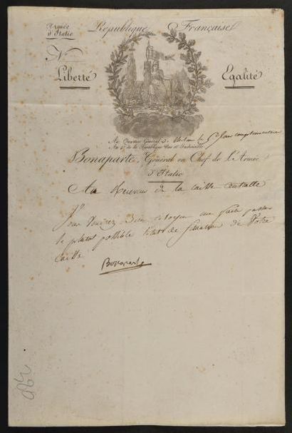 BONAPARTE (NAPOLEON). Pièce signée «Bonaparte»,...