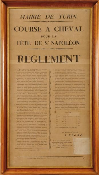 null MAIRIE DE TURIN «Règlement de la course à cheval pour la St Napoléon.» Fait...